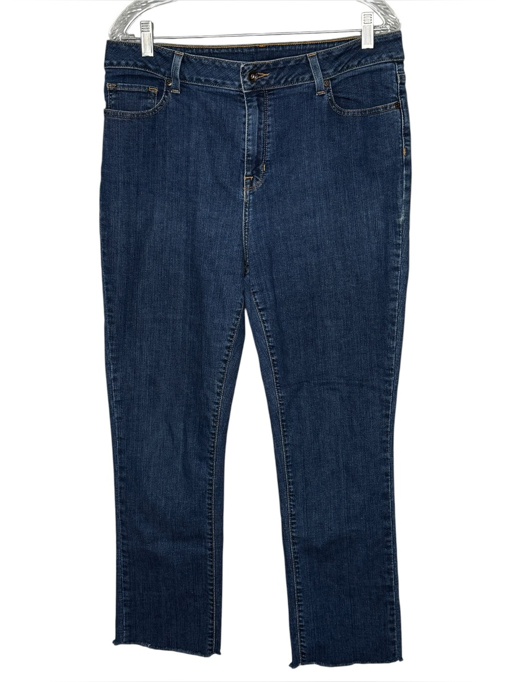Women’s LL Bean Size 14 Classic Fit Cotton/Poly/Elastane Blue Jeans w Raw Hem